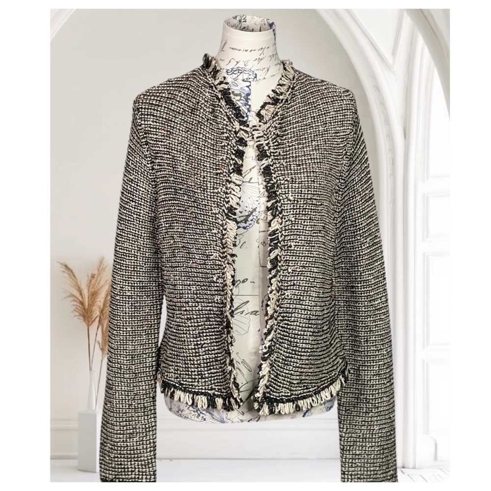 H&M Metallic Sparkle Boucle Fringe Trim Jacket M